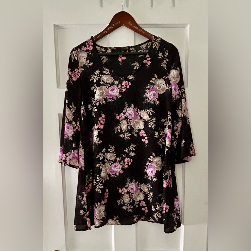 Forever 21 Black Floral Dress with Bell Sleeves